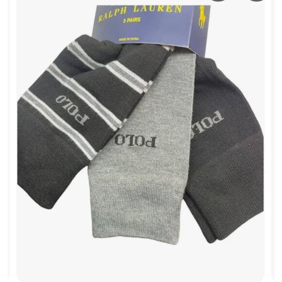 Ralph Lauren Polo Mens Crew Socks 3-Pack Black Gray Striped Size 10-13 NWT - Picture 14 of 15